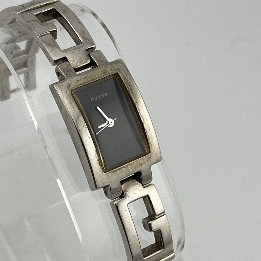 Guess Tank Women's Quartz Watch Silver G Logo 6" Band- New Battery